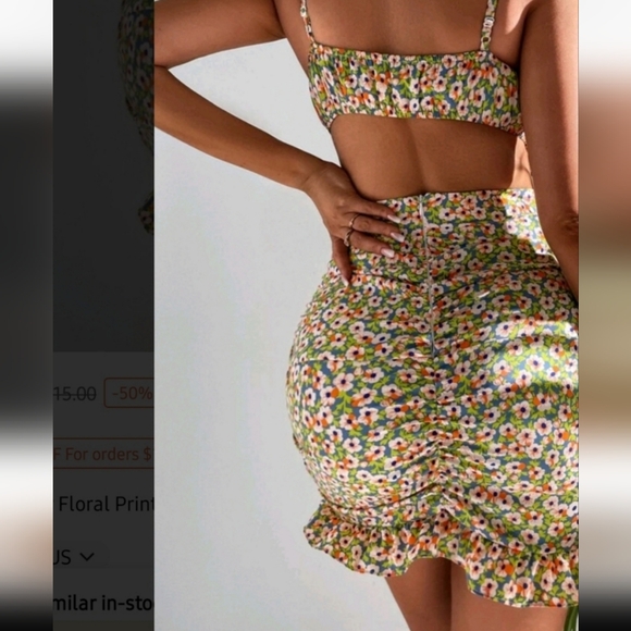 Women's Floral,Size XL, Open Back, Ruffle, Midi Summer Sexy Sun Dress - Picture 2 of 10